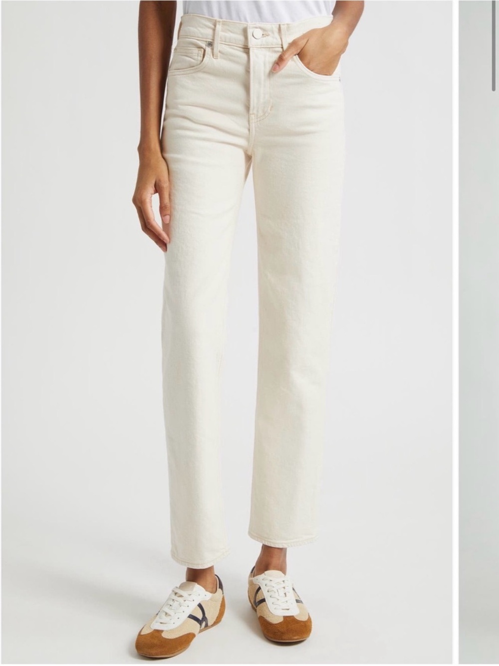 Veronica Beard Jeans Leah Straight Leg Mid Rise Jean in Ecru Cream White Sz 26